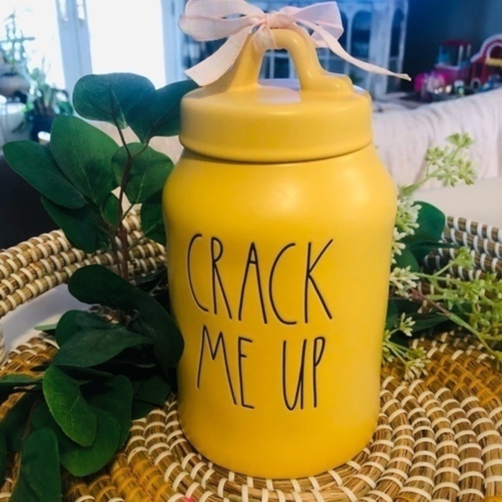 Rae Dunn “CRACK ME UP” Yellow Canister 8.5” Ceramic Farmhouse NWT